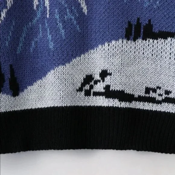 Snow Mountain Pattern Drop Shoulder Sweater Sz M New - Picture 3 of 5